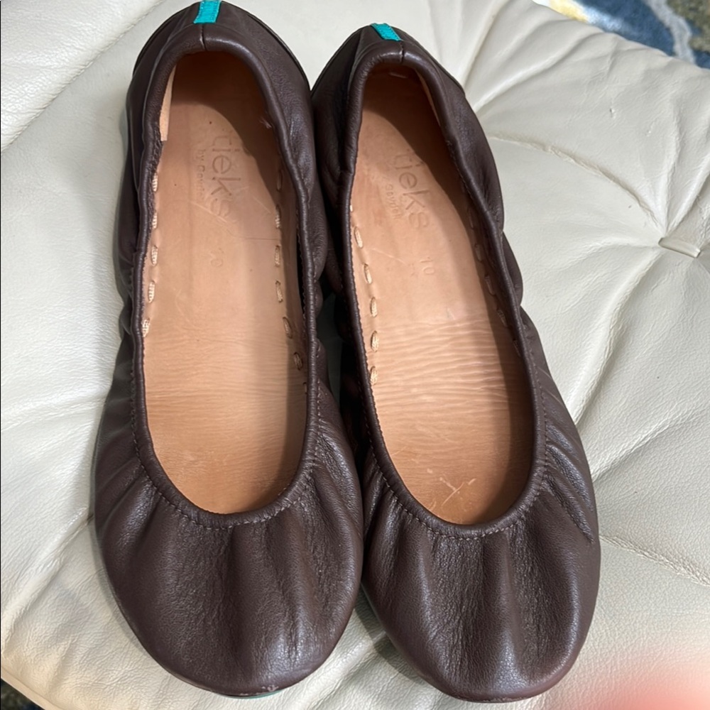 Brown Leather Tieks Women's Flats - 10